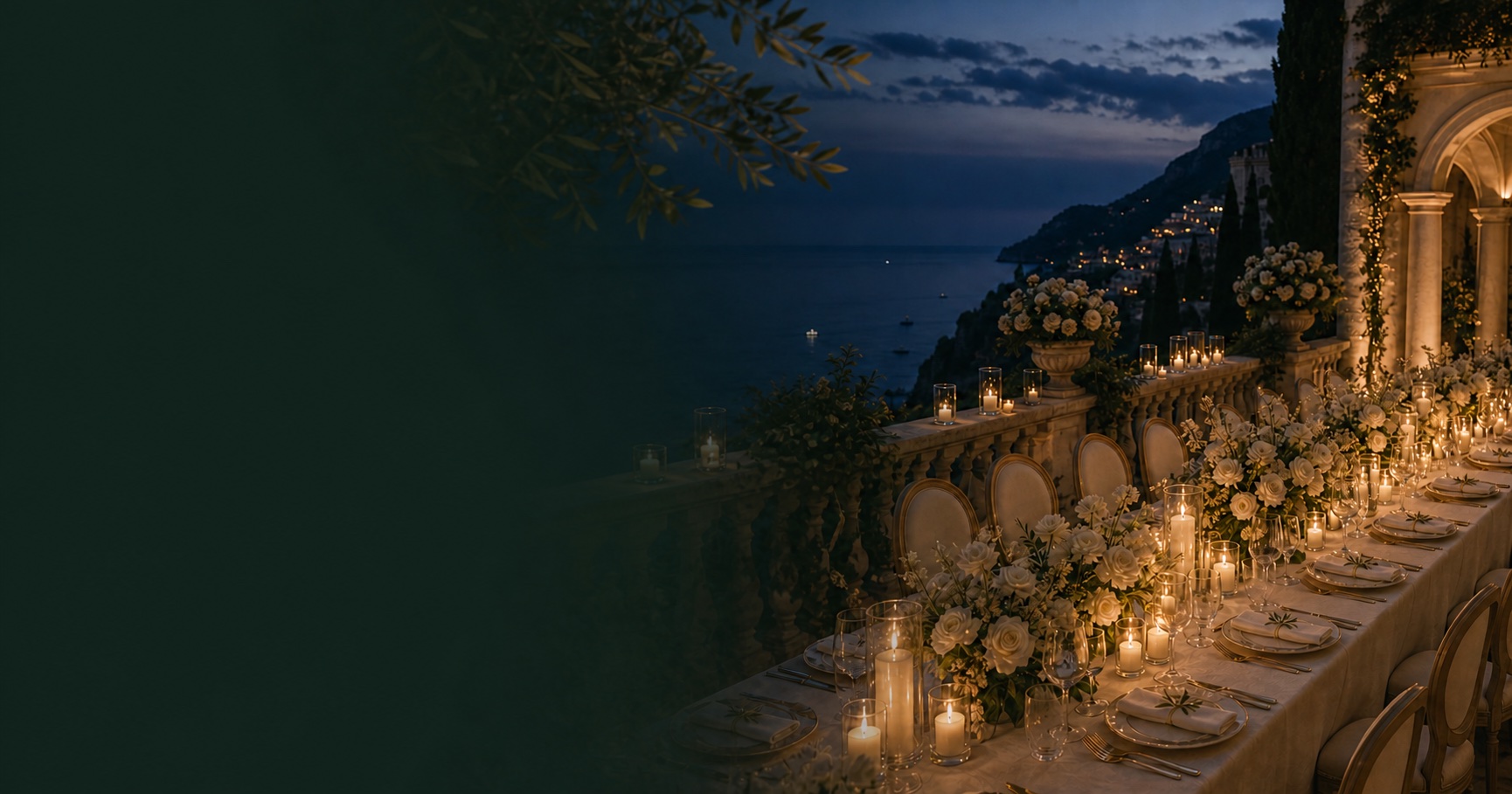 Luxury destination wedding reception overlooking the Mediterranean